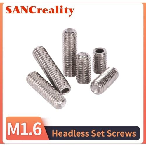 5pcs Hexagon Hex Socket Set Screw Flat Point Allen Head M1.6 Grub Screw Stainless Steel Headless Set Screw for 3D Printer