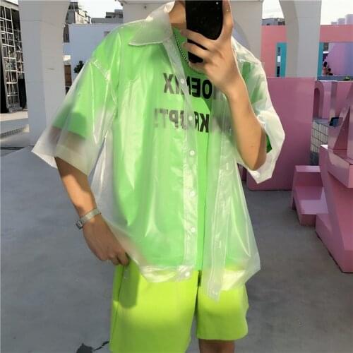 New Men Plastic Transparent Short-Sleeved Shirt Waterproof Jacket Fashion Tide See Through Clear Pvc Chic Coat