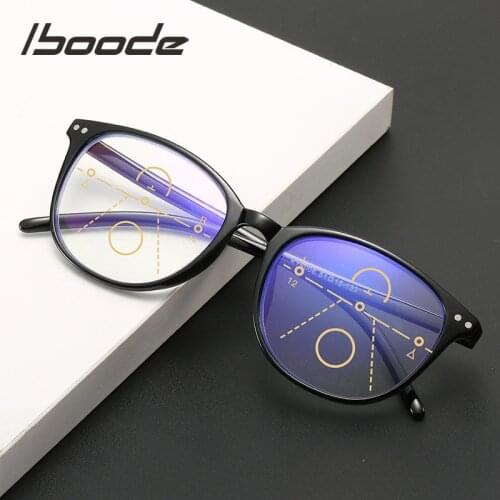 Iboode Anti-blue Light Progressive Multifocal Reading Glasses Women Men Retro Classic Frame Presbyopic Glasses With +1.0 to +4.0
