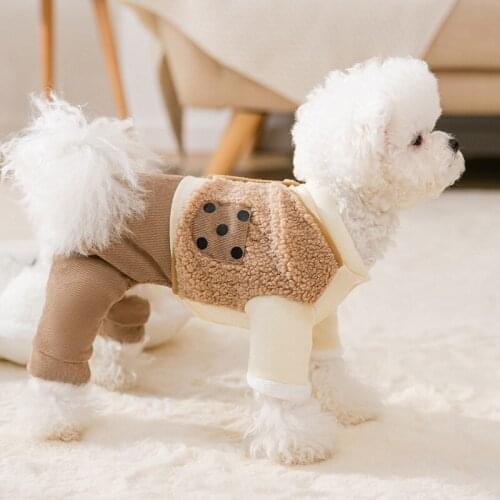 Dog Clothes New Autumn and Winter Thickened Warm Corduroy Fake Two-piece Four-legged Cotton-padded Clothes for Cats Pet Clothes