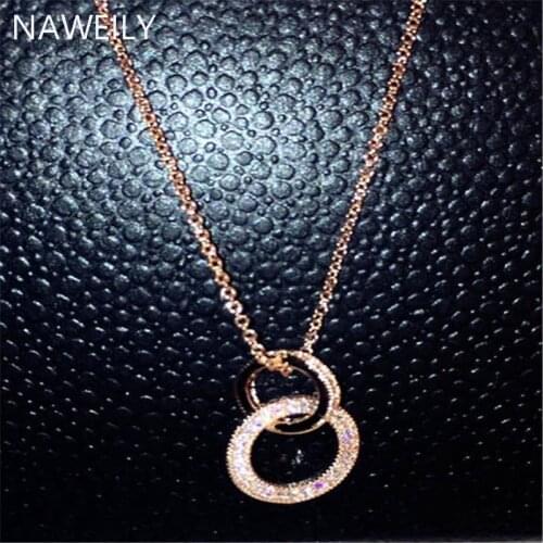 French Double Circle Crystal Pendant Necklace Brand Full Rhinestone Short Clavicle Necklaces For Women Choker Fashion Jewelry