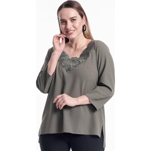 Hanezza Plus Size Colar Laser Embroidery Detailed Bluz