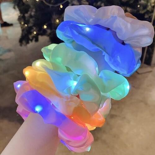 LED Luminous Hair Bands Scrunchies Women Girls Headwear Hair Rope Simple Wrist band Rings Rubber Band Hair Accessories