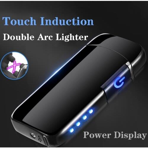 Touch induction double CROSS arc lighter fingerprint sensing USB rechargeable electronic lighter POWER DISPLAY smoking gift