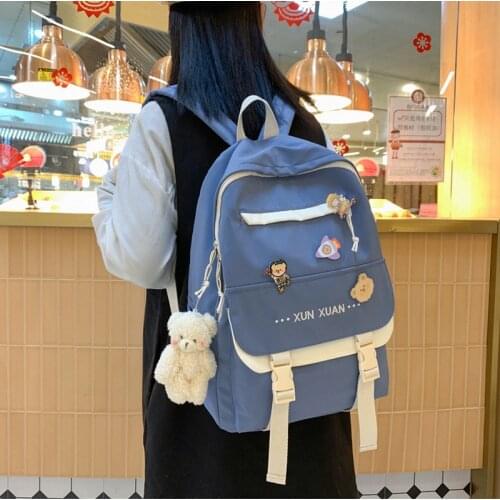 Teenager Girls School Bags for Teenage Backpacks Women Nylon Blue Fashion Book Bags 2021 New