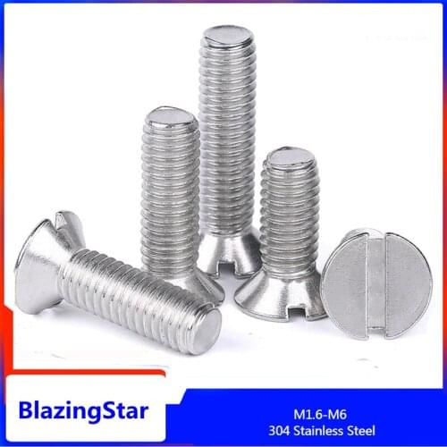 M1.6 - M6 304 Stainless Steel Slotted Flat Countersunk Head Screw Gb68 Metric Slotted Flat Head Machine Countersunk Screws