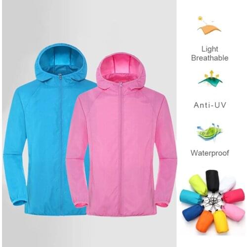 Waterproof Sun Protection Hiking Jacket Outdoor Camping Sports Quick Dry Mens Windbreaker Lightweight Womens Jacket Raincoat