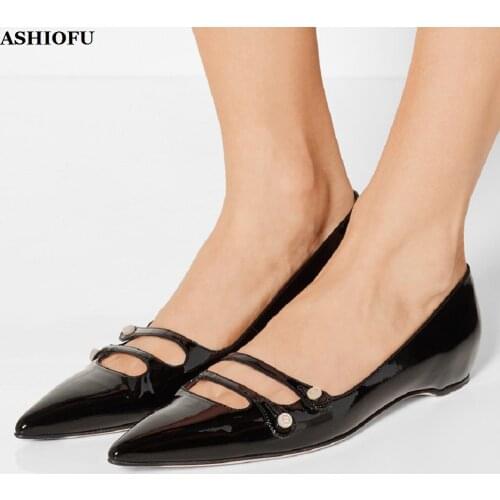 ASHIOFU Handmade Womens Flats Shoes Ballets Slip-on Party Prom Flat Shoes Large Size Fashion Club Evening Flats Court Shoes