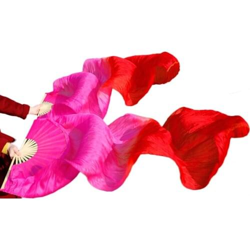 Hits 2017 High selling women Quality Silk Belly Dance Fan Dance 100% Real Silk Veils 1 pair 180*90 cm Red + Rose Red