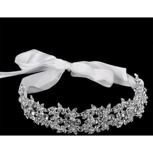 Wedding Headband For Bridal Handmade Exquisite Rhinestone Tiara Silver Color Hair Accessories Elegant Headpiece Women Adjustable