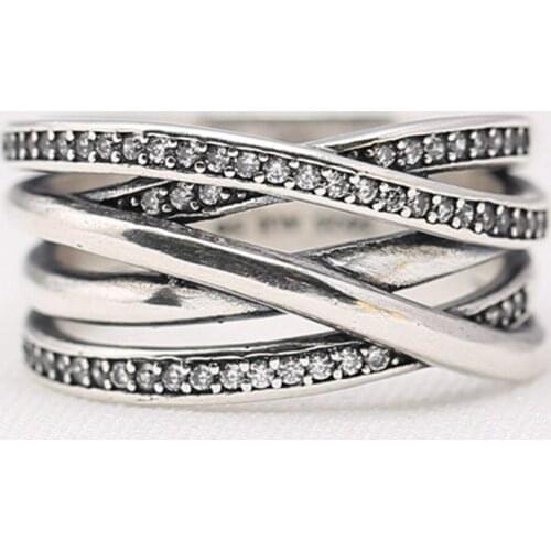 Authentic S925 Entwined With Crystal Ring For Women Wedding Party Gift fit Lady Fine Jewelry