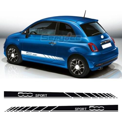 1 Pair For Fiat 500 Car Door Side Skirt Stickers Body Decor Long Stripes Sport Graphics Vinyl Film Decals Car Accessories