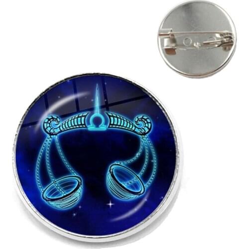 12 Constellations Brooches Zodiac Signs Brooch Pins Glass Dome Fashion Jewelry Libra Leo Virgo Women Birthday Gift Wholesale