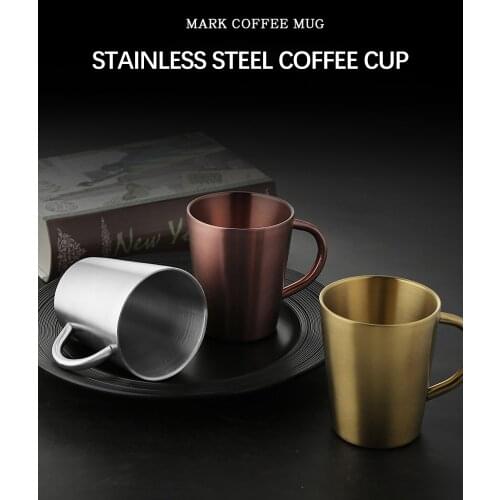 300ml Stainless Steel Beer Mug Metal Coffee Cup Anti-scalding Handle Tea Cup Milk Cup Portable Golden Travel Cup Adult Water Cup