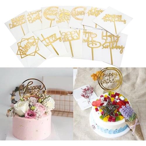 5PC Gold Flash Acrylic Cake Topper Happy Birthday Cake Topper For Baby Shower Birthday Party Decorations Cupcake Flag Supplies