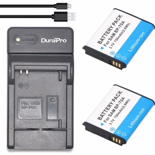 2pc BP 70A BP-70A 750mAh Rechargeable Camera Li-ion Battery + USB Charger for Samsung ST60 ST61 ST70 ST71 ES65 ES67 Camera