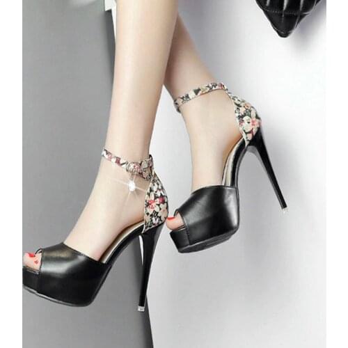 2021 new high-heeled rhinestone color matching flower sandals fish mouth waterproof platform nightclub stiletto heels