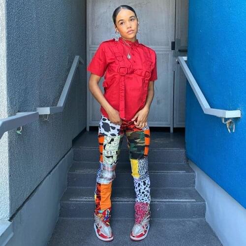 Summer Fashion Trousers Women Split Fork Multi-Element Printed Pants Streetwear