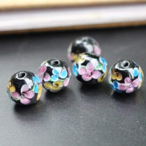 20Pcs 12mm Handmade Lampwork Glass beads Flower Black Color Fashion Charms for jewelry Bracelet Neck making Wholesale and Retail