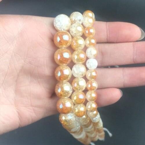 15'' 6/8/10/12mm One Side Plated Champagne Orange White Snow Cracked Crystal Loose Spacer Beads for Jewelry Making DIY Bracelet