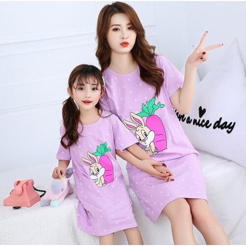 Kids Girls 100% Cotton Nightgowns Cartoon Nightdress Girl Sleepwear Sleepshirt Summer Short Sleeves Nightwear Children Clothes