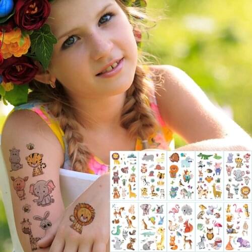 10pcs/lot kids tattoo sticker animals cartoon horse tattoo for kids children tattoo bear lion rainbow unicorn tattoo kids sets