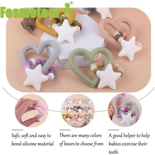 Fosmeteor Love Heart Star BPA Free Silicone Pacifier Teething Toy Baby Nursing Bracelet Baby Molar Teether Bracelet Bath Gift