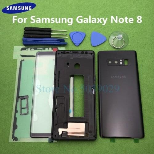 For Samsung Galaxy Note 8 N950 N950F Full Housing Case Bezel Middle Frame Back Cover + Note8 Front Glass Lens Tools Sticker