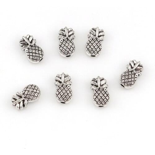 Doreen Box Zinc Based Alloy Spacer Beads Pineapple Fruit Silver Color 10mm( 3/8") x 6mm( 2/8"), Hole: Approx 1.3mm, 100 PCs