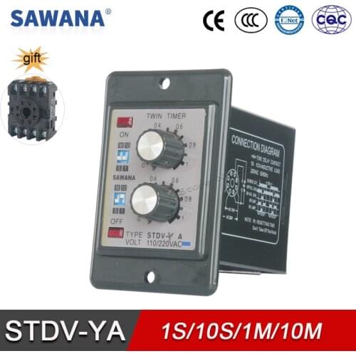 Electronic Twin Time Relay AC110V/220V 380V DC24V STDV-YA 1S/10S/1M/10M SPDT 8 Pins Base Variable Timer Relays