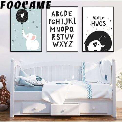 FOOCAME Elephant Lette Cartoon Animal Posters and Prints Baby Nursery Wall Art Canvas Painting Decoration Pictures Child Room
