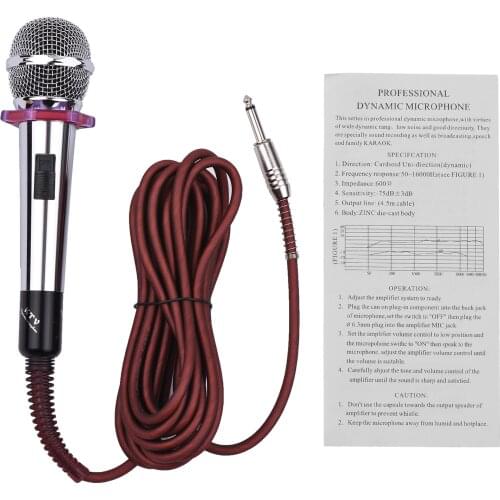 Dynamic Handheld Cardioid Condenser Microphone Wired Mic 4.5m/15ft Cable 6.35mm Plug for Music Singing Karaoke Stage Live