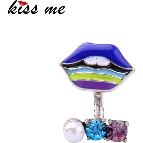 KISS ME Red Blue Enamel Lip Open Ring Antique Silver Color Women Vintage Jewelry Accessories