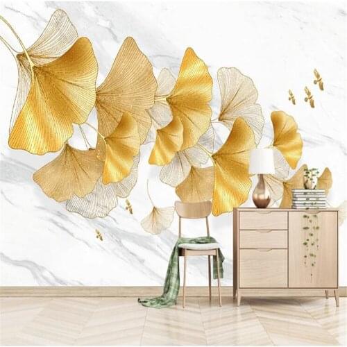Milofi custom 3D printing wallpaper mural modern hand-painted golden ginkgo leaves Nordic plant sofa background wall