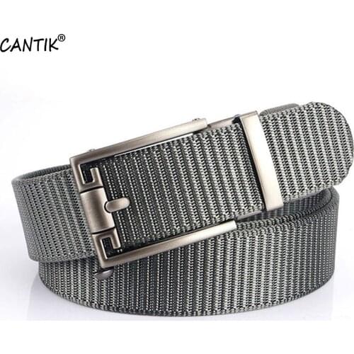 CANTIK Quality Nylon & Canvas Belts Men Jean Accessories Fashion Design Square Automatic Sliver Buckle Metal 3.5cm Width CBCA279