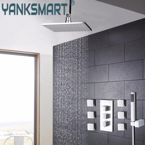 Shower Set Message Jets Doccia Square Shower Head Chrome Brass Wall Mounted Rainfall Sprayer Top Shower Bathroom Kit