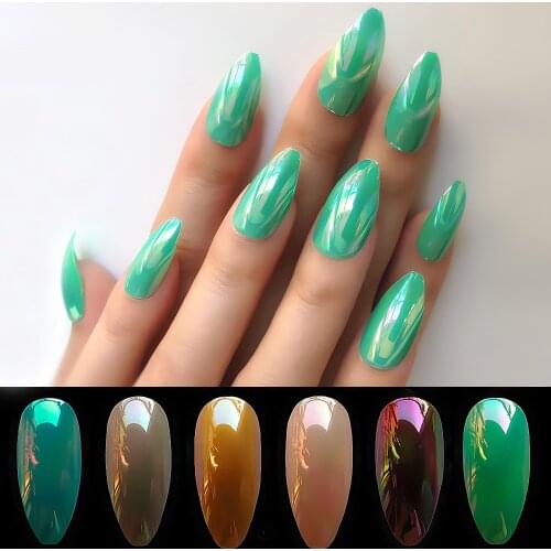 13Colors Red Magic Shiny Metallic False Nails Full Cover Stiletto Coffin Fake Nails Artificial Tips Nail Art Decoration 24pcs