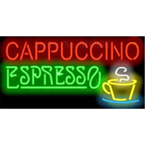 Custom Neon Sign For Cappuccino Espresso Real Glass Tube Display Light Lamp Decorative Bar Beer BULBS Decor Bulbs Signs 19"x15"