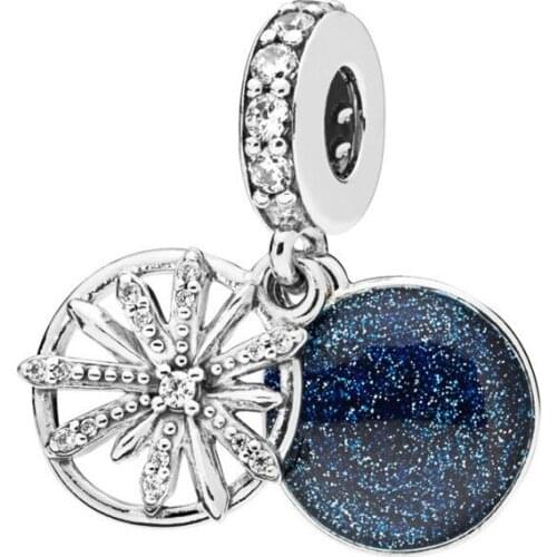 Genuine 925 Sterling Silver Dazzling Wishes Dangle Charm, Clear & Blue Enamel Bead Fit Pan Bracelet & Necklace Diy Jewelry