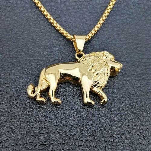 Stainless Steel Lion Necklace for Women/Men,Gold Color Lions Head Pendant Animal Jewelry,Africa Lion Ethiopian Best Gift