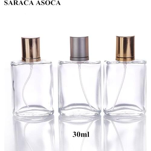 30ml Silver Gray Cap Flat Style Clear Glass Spray Perfume Bottle Glass Automizer Refillable Bottles Big Capacity 20piece/lot