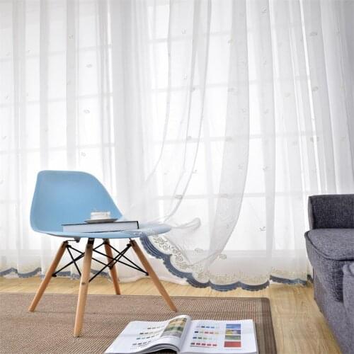 Modern Tulle Embroidery Curtain For Living Room White Fabric Drapes Decorative Window Treatments Kitchen Curtain For Bedroom
