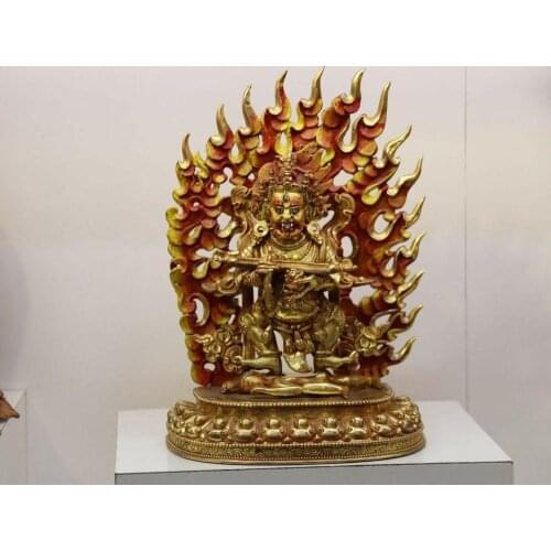 Old China Buddhaism Copper 24K Gold Gilt Black Jambhala Mahakala Buddha Statue