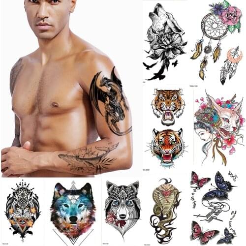 Tattoo Sleeve for Men Women Black Wolf Snake Waterproof Tatoo Arm Body stickers color Temporary Tattoos Dragon Tiger Sun Catcher