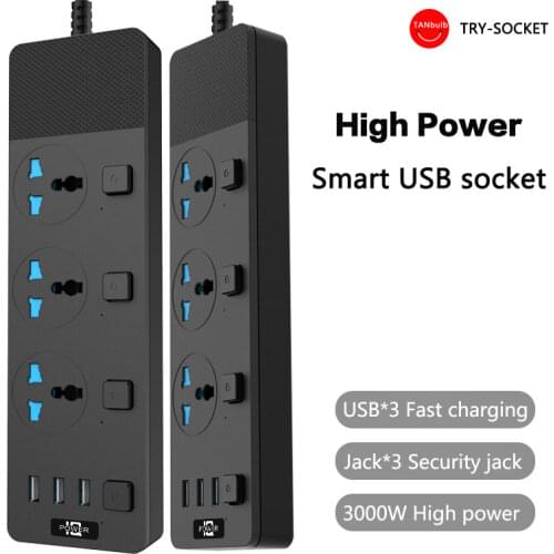 Smart Socket power ON/OFF Power Strip16AC Universal Outlets 3 USB Charger Ports 2M Extension Socket Plug