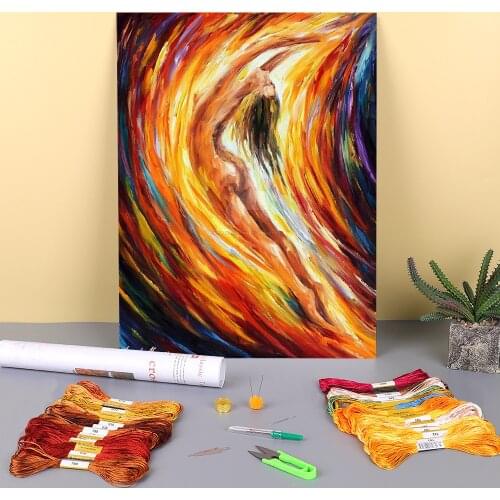 Gold Falls Pre-Printed 11CT Cross Stitch Patterns DIY Embroidery DMC Threads Sewing Handicraft Handiwork Painting Promotions