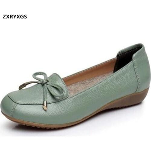 Hot Top Soft Cowhide Woman Shoes Fashion Elegant Genuine Leather Shoes Casual Comfortable Shoes Woman 2020 Spring Bow New Shoes