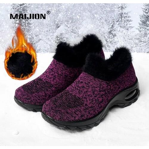 New Platform Sneakers for Women Air Cushion Damping Winter Cotton Shoes Plush Warm Female Outdoor Hiking Shoes Anti-Slippery