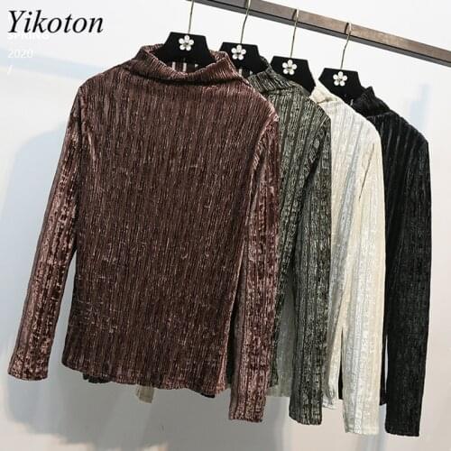 Winter Thick Warm Solid Base T-Shirt 2021 New Women Top Velvet Half Turtleneck Bottoming Tops Fashion Basic Long Sleeve Soft Tee