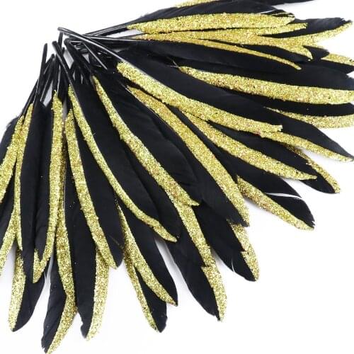 10 pieces/bag beautiful spray gold goose feather 13-18cm Long Black Feathers DIY jewelry decorative accessories